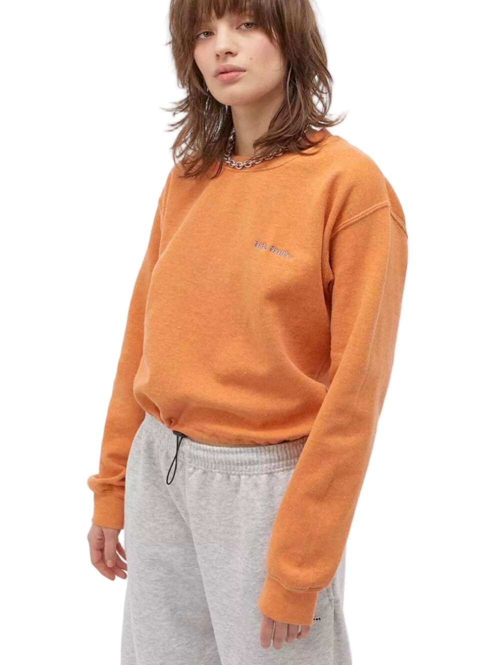 iets frans... Bubble Hem Crew Neck Orange Sweatshirt Size XS